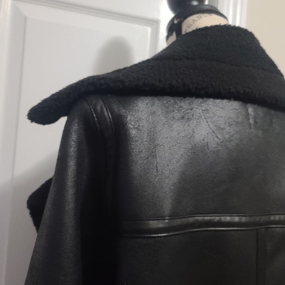 Avec Les Filles Faux Shearling Trim Faux Leather Oversized Biker Moto Jacket XS - Picture 10 of 13